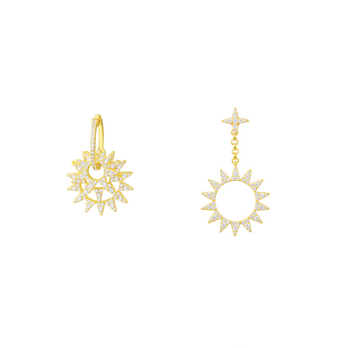 Wholesale 18K Gold Diamond Sun Earrings Sterling Silver 10K Gold Jewelry OEM Factory