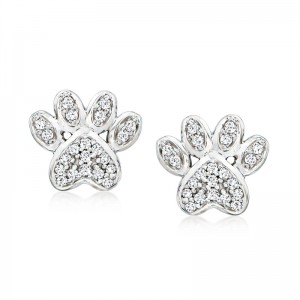 The Custom Made Jewelry Service for Cubic Zirconia Paw Print Stud Earrings in Sterling Silver