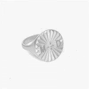 Custom make Tyra Initial Medallion Silver Ring with Diamond at JINGYING