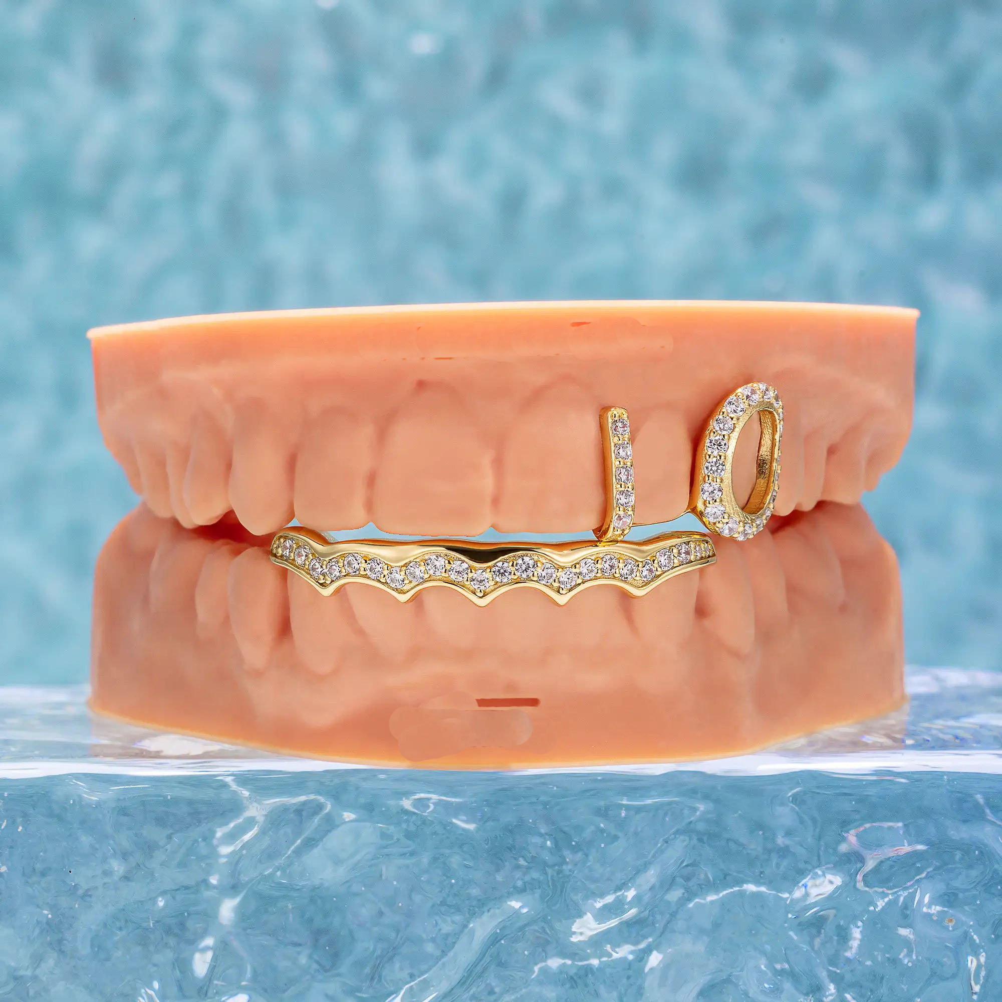 Custom Grillz Teeth-Open Face Wave Diamond Bar Grillz