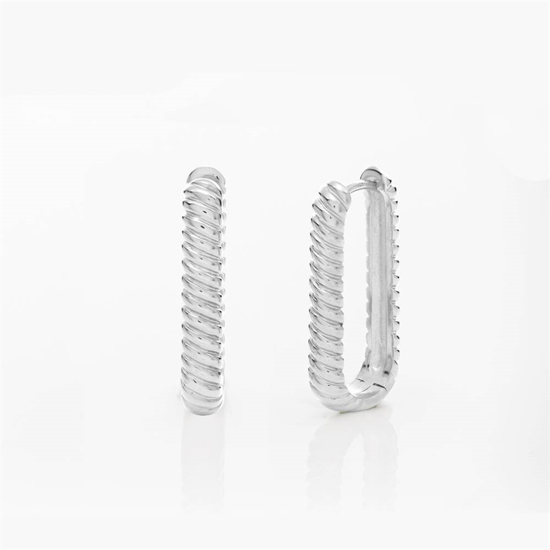 Custom sterling silver earrings supplier | Twisted Rectangle Hoop Earrings oem odm service
