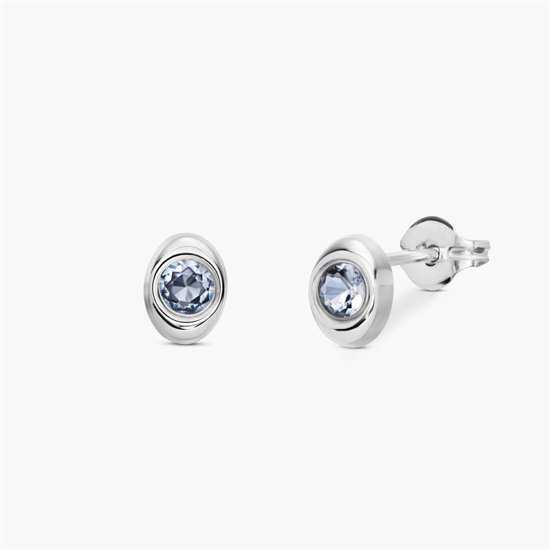 Customized service of Classic Round Aquamarine Bezel Stud Earrings in 925 Sterling Silver