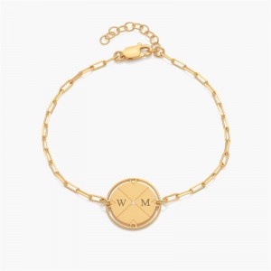 Custom Fashion Jewelry Production Engraved Compass Bracelet in Gold Plated