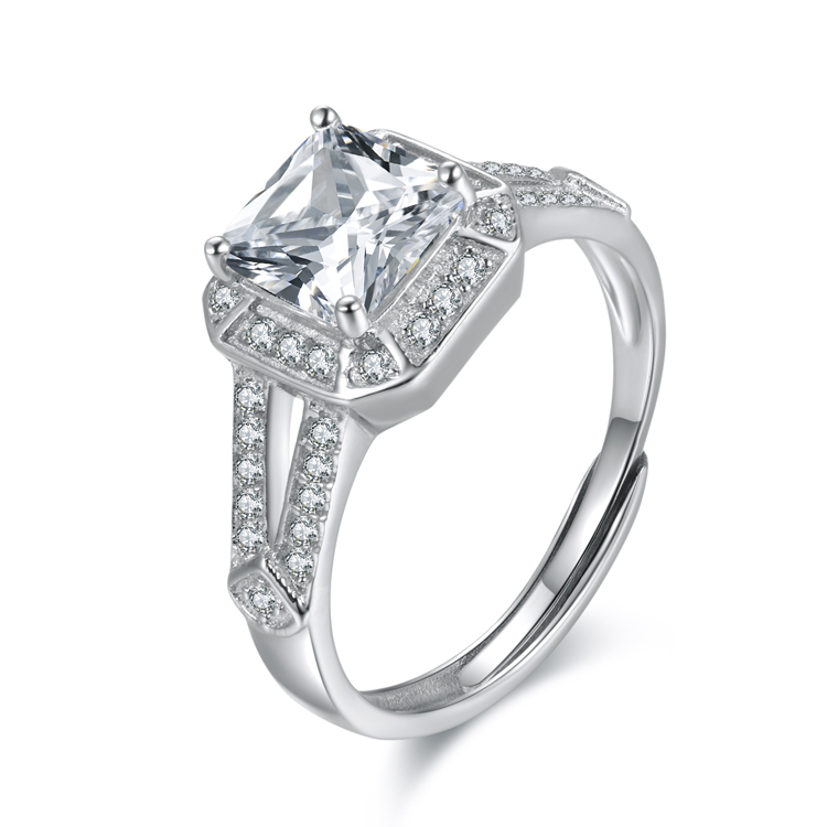 Pasgemaakte groothandel Damesjuweliersware |Vierkantige sterling silwer ring |Cubic Zirconia Juweliersware