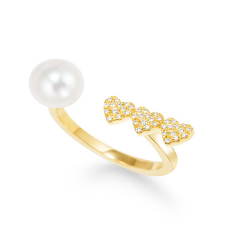 Venta al por mayor de diamantes personalizados de oro de 18 quilates y anillo de perlas, joyería chapada en oro amarillo