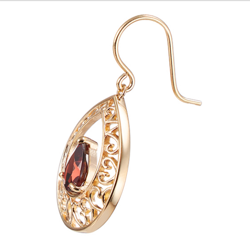 Großhandel 18K Gold Custom OEM Birnenförmige rote Granat Ohrringe Goldschmuck Hersteller China