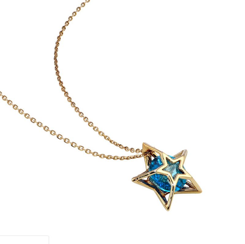 Wholesale 18K Gold Custom OEM ODM Factory Star Design Blue Topaz Necklace Fine Jewelry