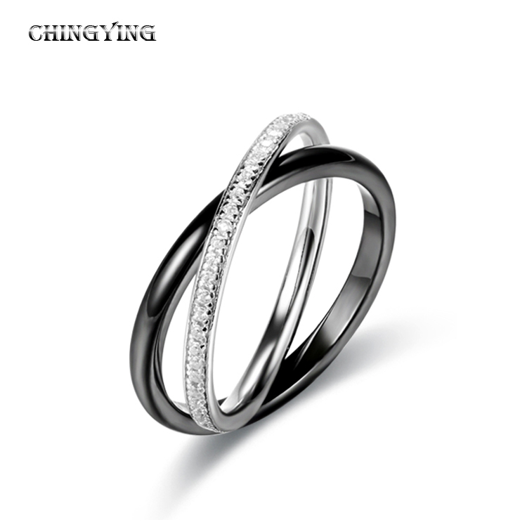 Suministros personalizados para hacer joyas al por mayor |Diseño de anillo doble de plata y cerámica |Nueva joyería al por mayor