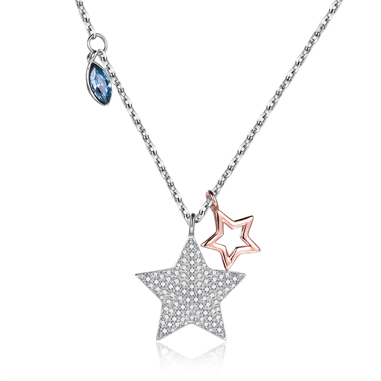 Custom wholesale Sterling Silver Jewelry | Double Fashion Star Wholesale | Zircon Necklace | Chinese manufacturers