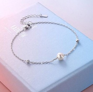 Pulsera personalizada de perlas cultivadas de agua dulce de 6 mm de plata de ley S925 al por mayor para mujer, extensor de 7 ″ + 2 ″