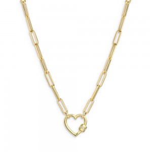 Collar de cadena con clip de papel grande Vermeil de oro amarillo de 14 quilates con mosquetón de corazón, fabricante de joyas de plata de diseño personalizado