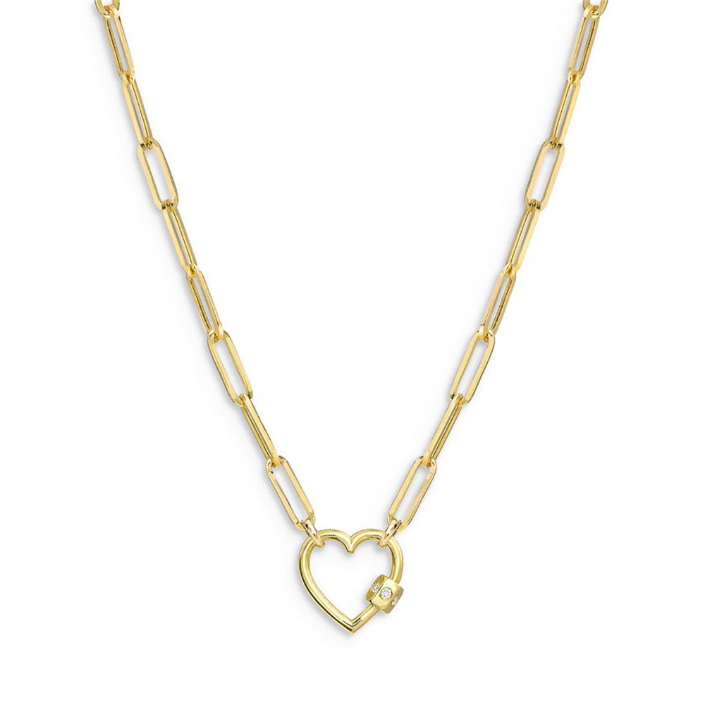 14K Yellow Gold Vermeil  Large Paper Clip Chain Necklace with Heart Carabiner custom design silver jewelry manufacturer