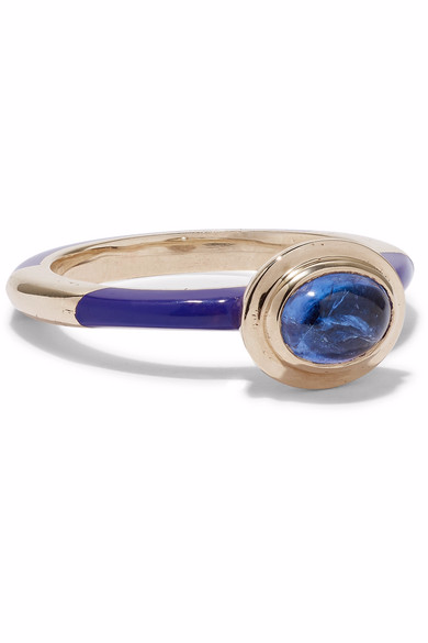 anello personalizzato con tanzanite in oro 14k e smalto all'ingrosso