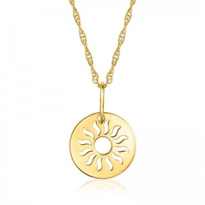Custom 14kt Yellow Gold Jewelry Factory OEM ODM Sun Cut-Out Charm Necklace