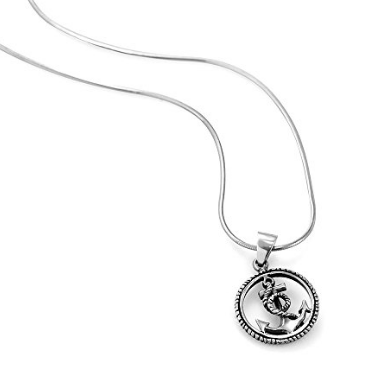 Brugerdefineret engros 925 Sterling Sølv Navy Sailor Anker i Rope Wheel Pendant halskæde, 18 tommer