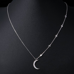 Collar con colgante de circonia cúbica, joyería de luna creciente y estrella de plata de ley 925, venta al por mayor, cadena Rolo, 18 + 2 ″