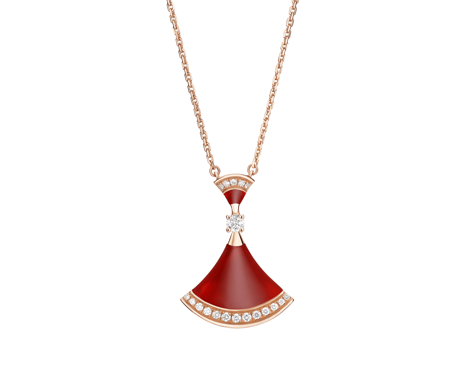 Wholesale 18 kt rose OEM/ODM Jewelry gold necklace set with carnelian elements, a round brilliant-cut diamond and pavé diamonds OEM design jewelry