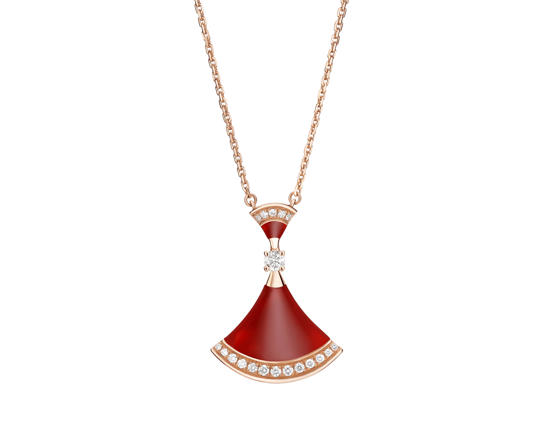 Groothandel 18 kt roos OEM/ODM Juweliersware-goue ketting met karneool-elemente, 'n ronde briljantgesnyde diamant en pavé-diamante OEM-ontwerpjuweliersware