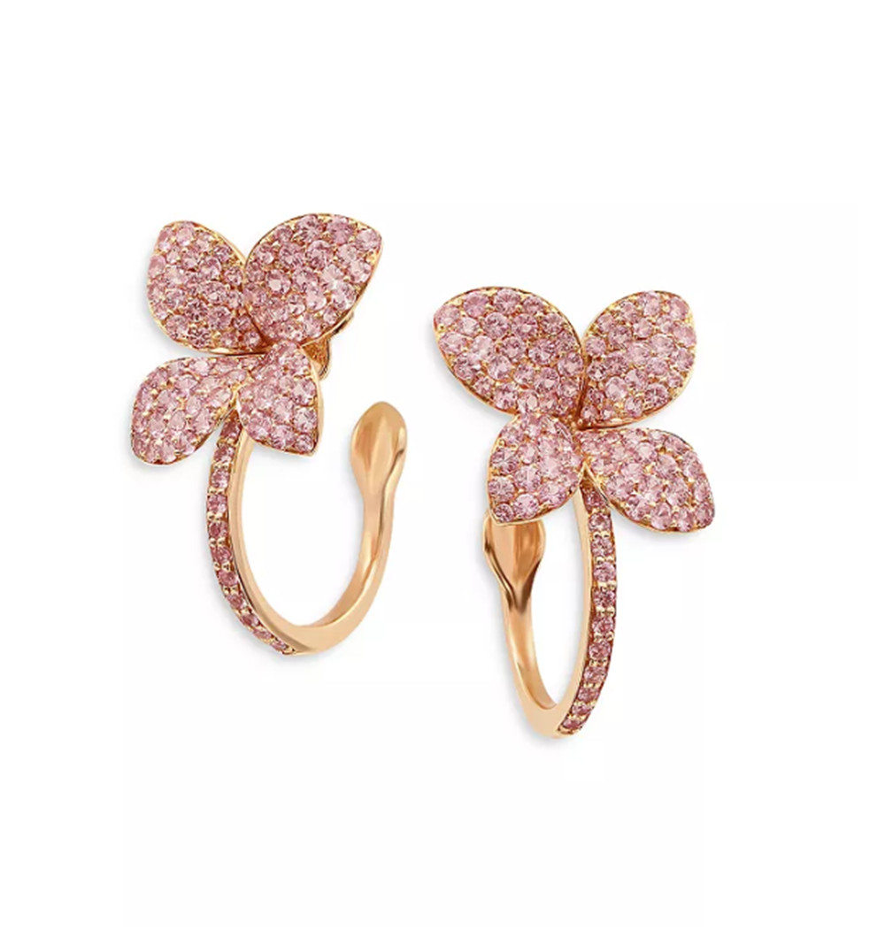 18K Rose Gold Petit Garden Pink CZ Hoop Earrings,Gold Vermeil Silver Jewelry Manufacturer