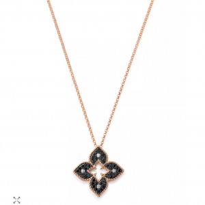 18K Rose Gold vermeil jewelry manufacturer Petite Venetian Black & White cz Pendant Necklace
