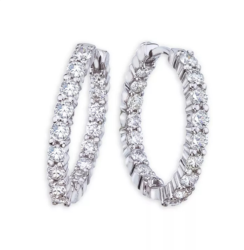 18K White Gold Vermeil Perfect CZ Inside Out Medium Hoop Earrings ODM OEM silver jewelry manufacturer