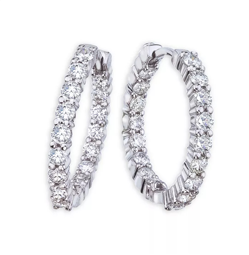 18K White Gold Vermeil Perfect CZ Inside Out Medium Hoop Earrings ODM monaróir jewelry airgid OEM