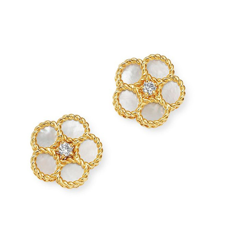 Boucles d'oreilles en or jaune 18 carats Vermeil Daisy Mother o fPearl CZ Stud Fournisseurs de bijoux en gros personnalisés