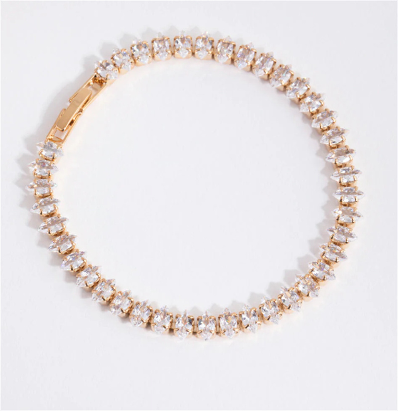 18k gold customized bracelet supplier wholesale Gold Cubic Zirconia Navette Tennis Bracelet Jewelry