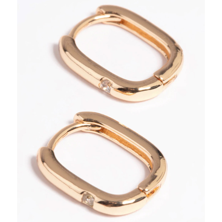 18k gold plated jewelry manufacturer OEM ODM Gold plating cubic zirconia Rectangular Huggie Hoop Earrings