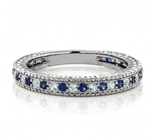 خاتم زفاف مخصص للسيدات من الفضة الإسترليني للبيع بالجملة مصنوع من الياقوت الأزرق والياقوت الأبيض (0.48 قيراط، متوفر بمقاس 5، 6، 7، 8، 9)