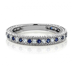 Fede nuziale per anniversario da donna in argento sterling all'ingrosso personalizzata con zaffiro simulato blu e zaffiro creato bianco (0,48 carati, disponibile nelle misure 5, 6, 7, 8, 9)