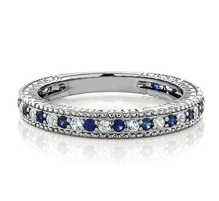 Zakázkový velkoobchod Sterling Silver Dámský svatební prsten k výročí snubní prsten Modrý simulovaný safír a bílý vytvořený safír (0,48 karátů, k dispozici ve velikosti 5, 6, 7, 8, 9)