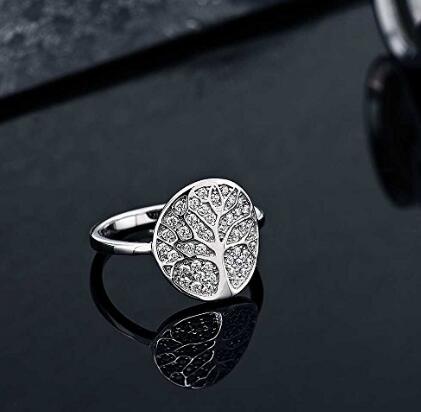 خاتم شجرة الحياة الأبيض الرائع من الفضة الإسترليني عيار 925 بسعر الجملة مخصص مصنوع من زركونيا سواروفسكي (متوفر بمقاس 5، 6، 7، 8، 9)