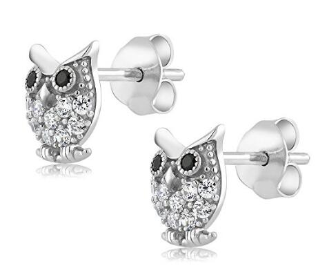 Custom wholesale 925 Sterling Silver Owl Shaped Stud Earrings Made With Swarovski Zirconia
