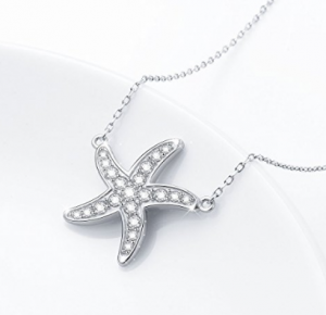 Custom wholesale S925 Sterling Silver Sea Stars Animal Pendant Starfish Necklace 18+2″