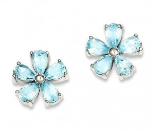 Custom wholesale 925 Sterling Silver Flower Blue Topaz Post Stud Earrings Gardening Fine Jewelry Gift Valentine Day Set For Women Heart