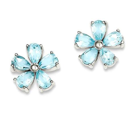 Custom wholesale 925 Sterling Silver Flower Blue Topaz Post Stud Earrings Gardening Fine Jewelry Gift Valentine Day Set For Women Heart