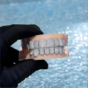 Diamond Grillz -Custom Fully Iced Honeycomb Rimless Setting Grillz