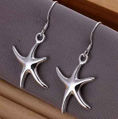 Custom wholesale Fashion 925 Sterling Silver Plated Dangle Earrings, Classic Starfish Drop Earrings for Women and Girls
