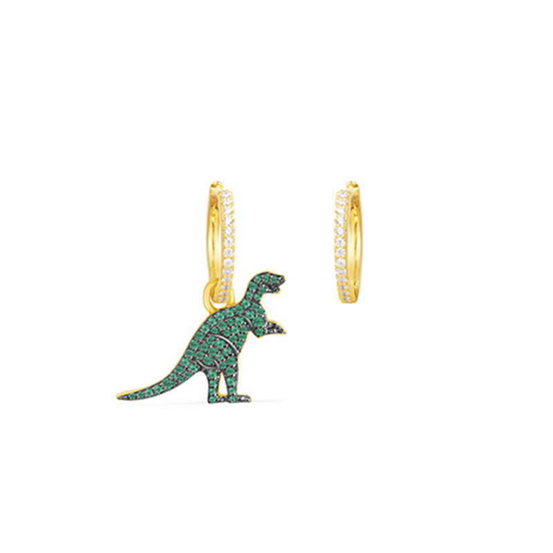 Partihandel 18K guld Emerald Dinosaur Söt Ring Sterling Silver Smycken OEM Factory