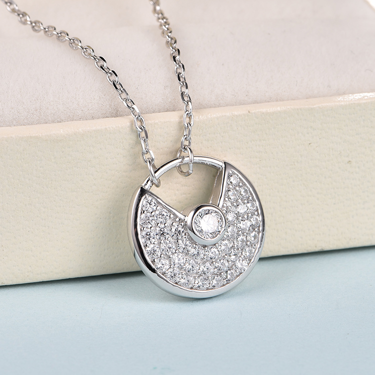 Costum Jewelry Wholesale Necklace | Zircon Jewelry | 3/4 Circle-shped Silver Pendant Necklace