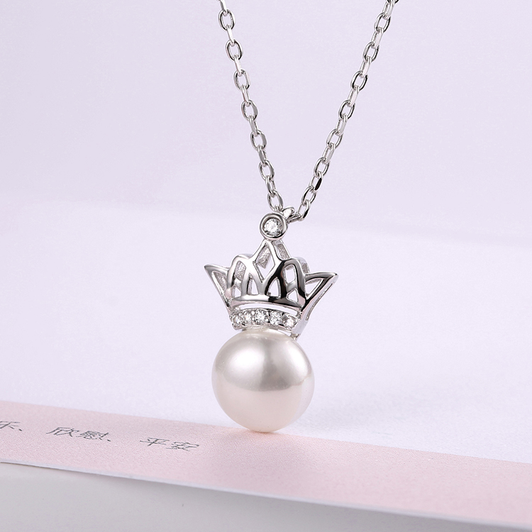 Custom wholesale Jewelry | Fashion 925 Sterling Silver | Crown Elegant Pearl Necklace | The Best Gift