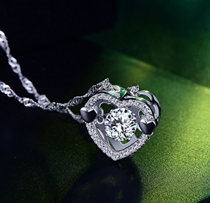Custom engros Dancing Heart halskæde i hvidguldbelagt sterling sølv med simuleret diamant |Flydende Halo-vedhængssmykker med betydningen 