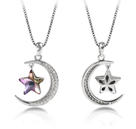 Zakázkový velkoobchodní náhrdelník Moon and Star Sterling Silver vyrobený z krystalů Swarovski