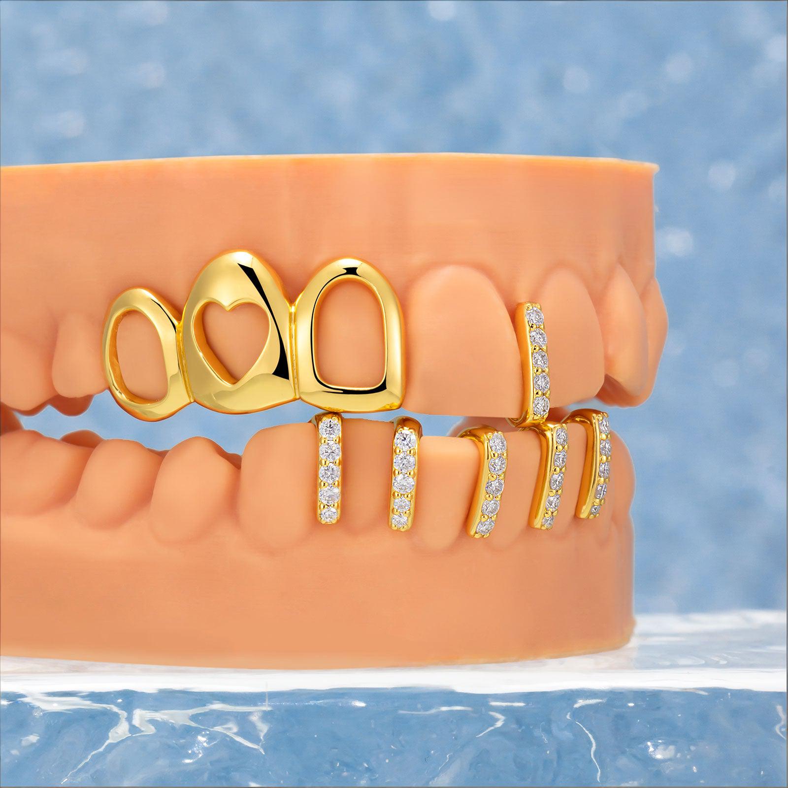 custom grillz teeth near me-Open Face With Diamond Gap Bar Grillz