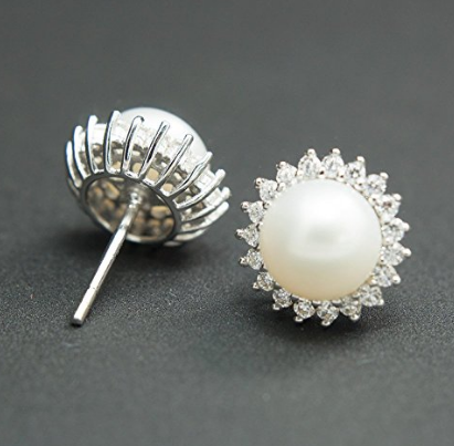 Custom wholesale Sunshine 8-9mm Freshwater Pearl with AAA Zirconia 925 Sterling Silver Stud Earrings