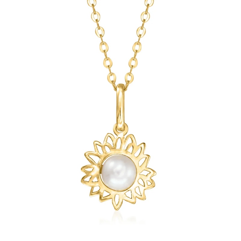Make Your Own Custom Jewelry Pearl Sunflower Pendant Necklace Vermeil 10kt Yellow Gold at JINGYING