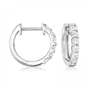 Custom Jewelry Lab-Grown Diamond Huggie Hoop Earrings in Sterling Silver at JINGYING