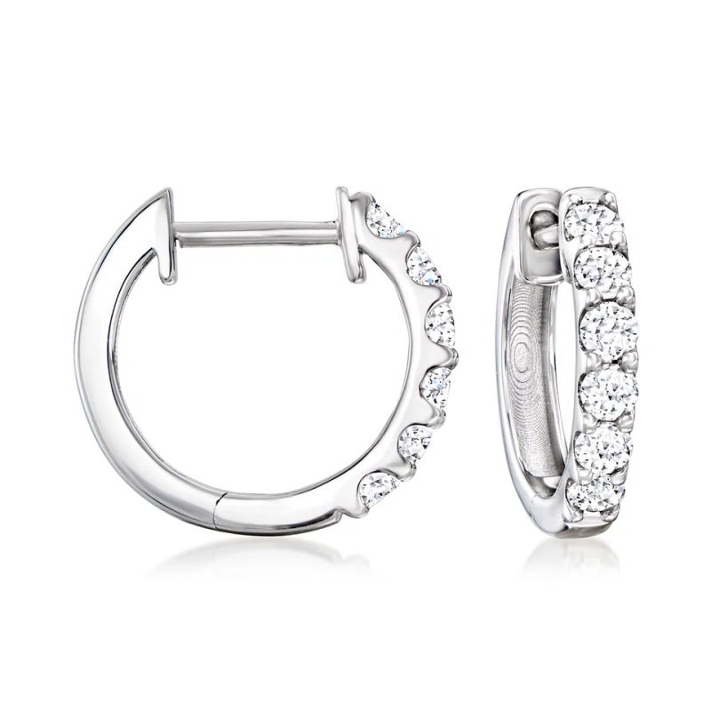 Custom Jewelry Lab-Grown Diamond Huggie Hoop Earrings in Sterling Silver at JINGYING
