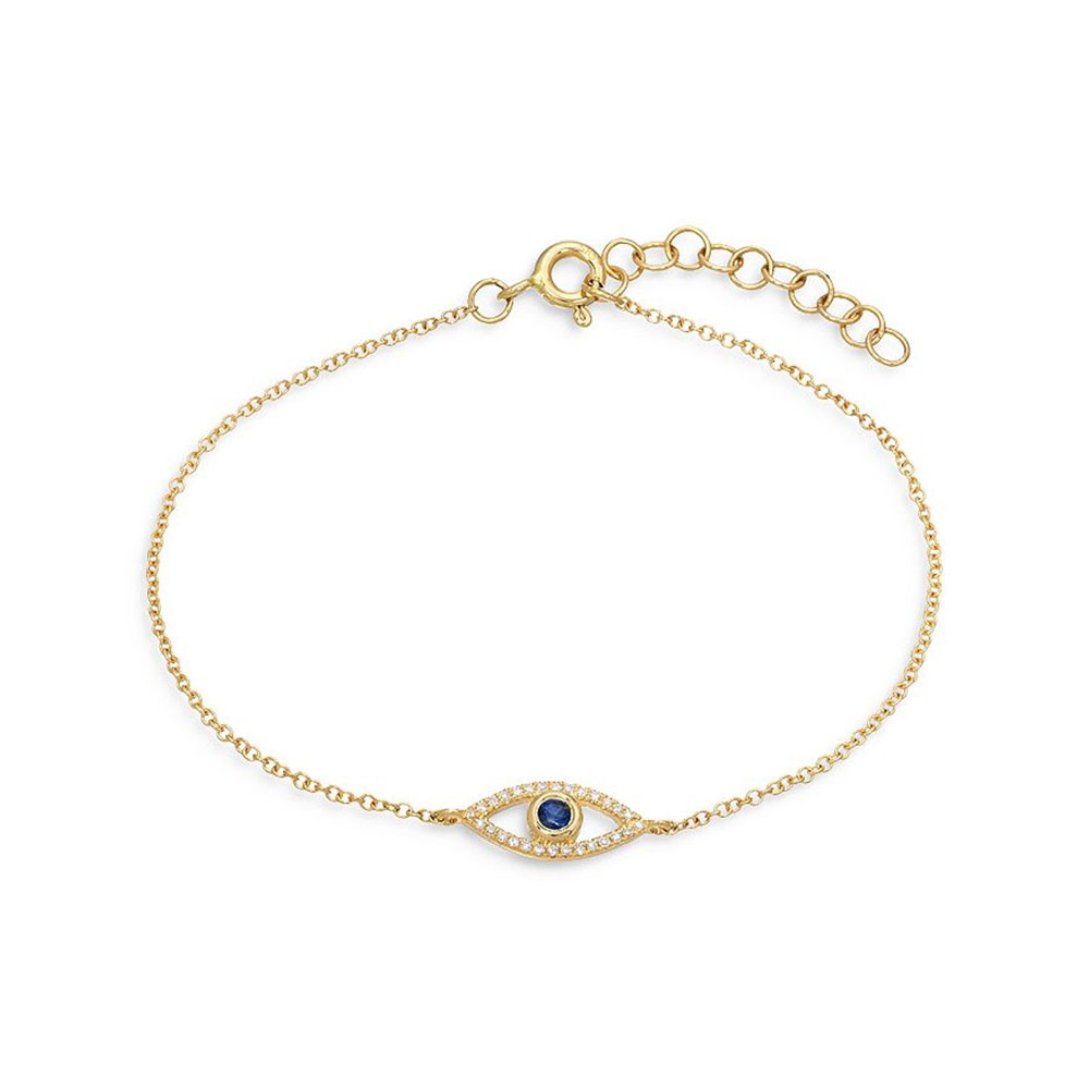 Custom jewelry,14K Yellow Gold Vermeil CZ & Blue Sapphire Evil Eye Bracelet wholesale